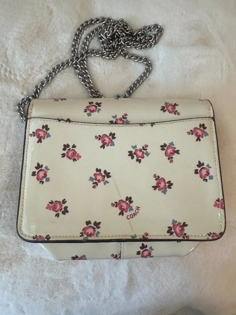 Coach Floral Bloom Bowery Crossbody Patent Leather Chain Shoulder Bag 28184
